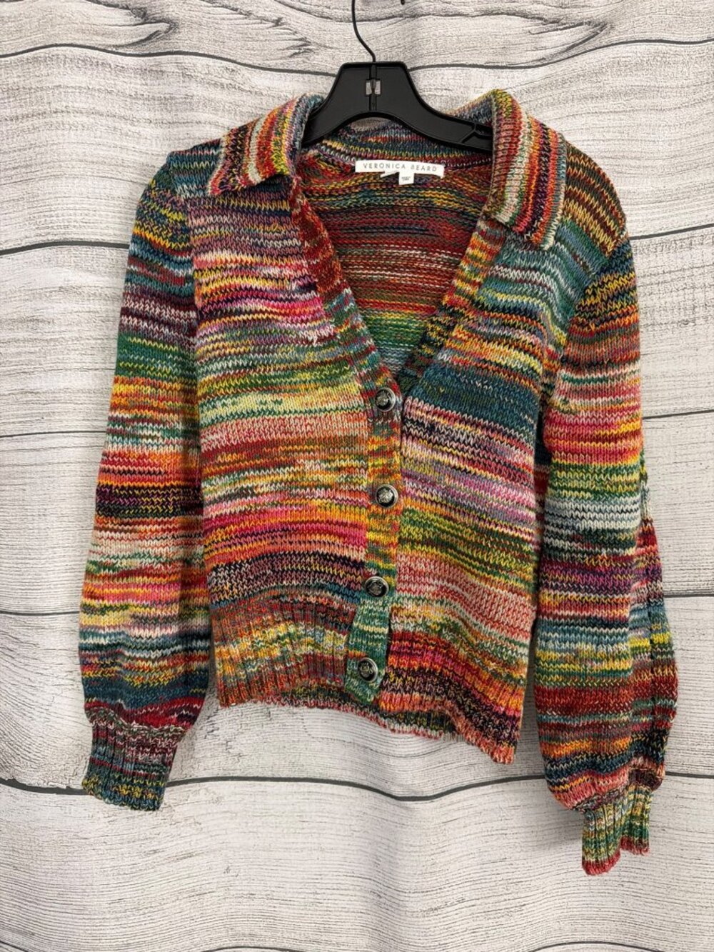 Veronica Beard Damaris Collared Cardigan In Red Multi Size S